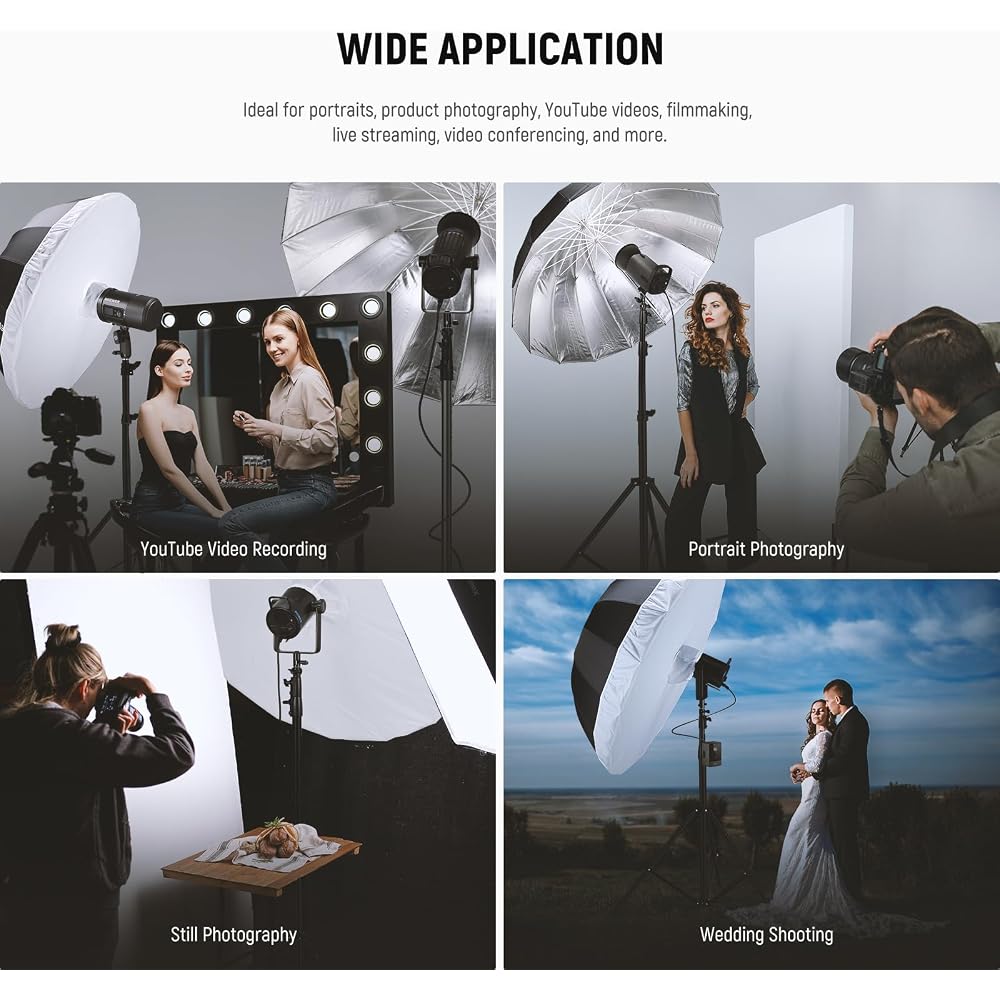 NEEWER 51"/130cm Parabolic Reflective Umbrella for Photography, Silver Inner/Diffuser Cover/Bag Included, Soft Lighting, Quick Folding, for Camera/Pho
