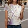 3D printed textured ceramic flower women's T-shirt plant pattern short sleeved summer street round neck T-shirt top loose T-shirt