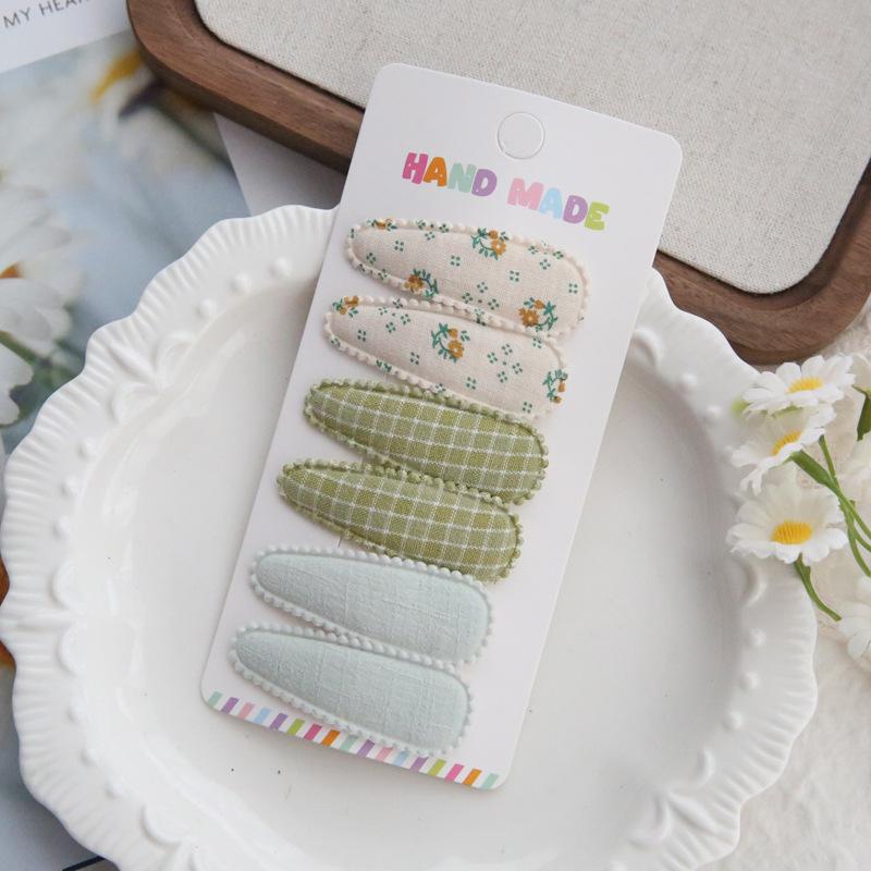 6Pcs/set Cute Floral Cotton Hair Clips Set Plaid Fabric Bows for Girls Baby Kids Hair Accessories Finishing Bangs Kids Headwear