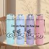 1PC I'm Fine Cat Water Splash Print 750ml Color Plastic Sports Water Bottle Leakproof Flip Straw Lid Suitable for Sports Office Home Use