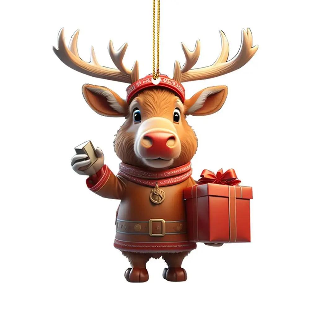 

Разноцветные рождественские украшения Акриловые мультяшные подвески в виде снеговика и оленя, праздничные атрибуты, подвесные украшения для автомобиля