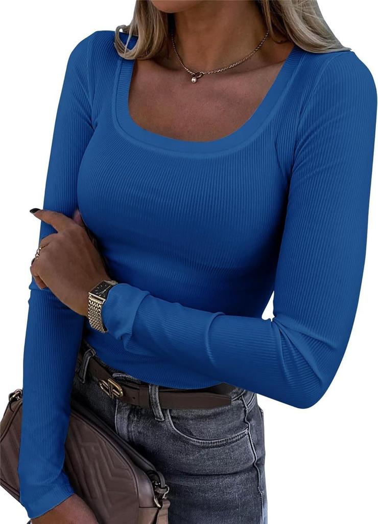 New European and American Popular Thread Pit Strip Sexy Slim Long Short-sleeved Square Collar Women's T-shirt Spice Girl