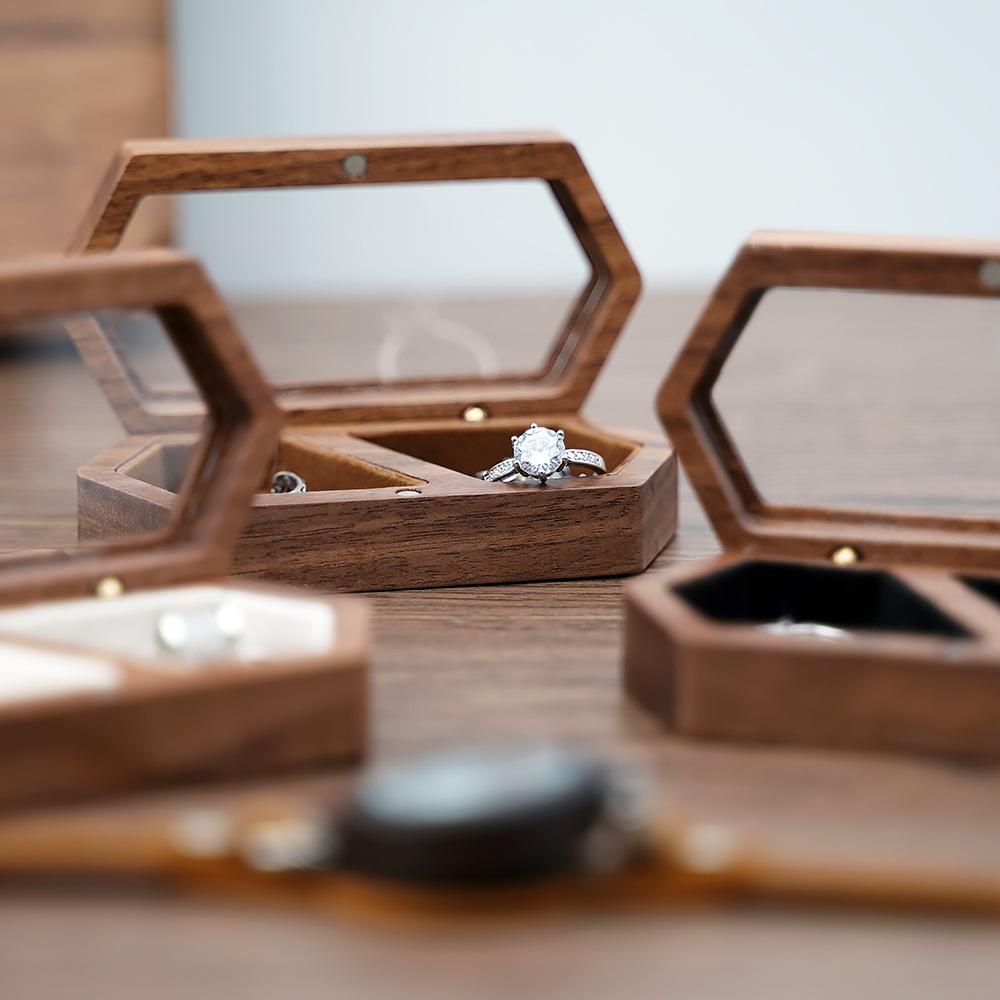 Ring Box Jewelry Storage Engagement Wedding Ceremony Ring Customize Proposal Ring Rustic Wedding Gift for Girl Walnut Wood