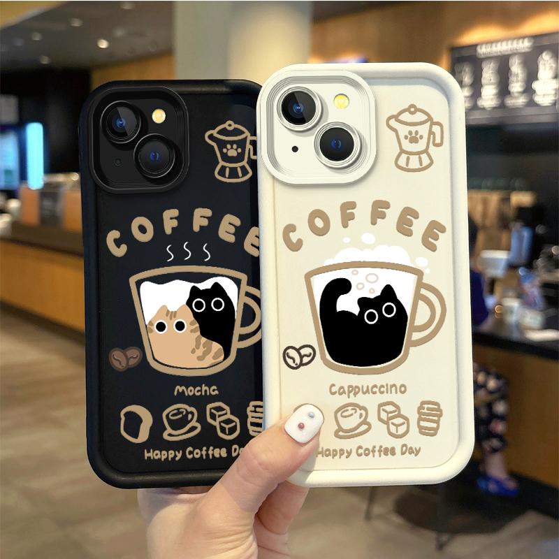 Cartoon Popular Coffee Cat Phone Case For IPhone 17 16 15 14 13 12 11 Pro Max Non-Slip Protective Soft Durable Flexible Cover