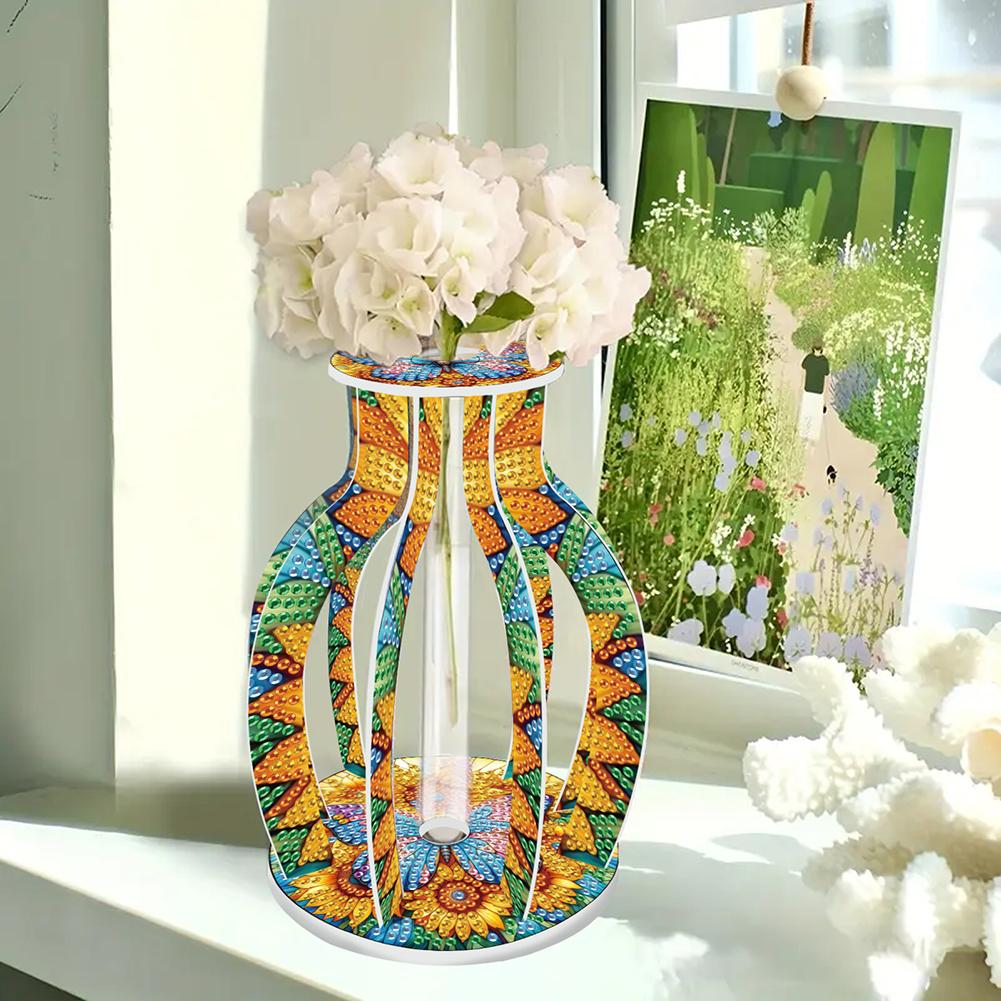 Acrylic Wood Colorful Pattern Diamond Mosaic Rhinestones Vase Diamond Painting Tabletop Vase Ornaments Kit for Home Office Decor