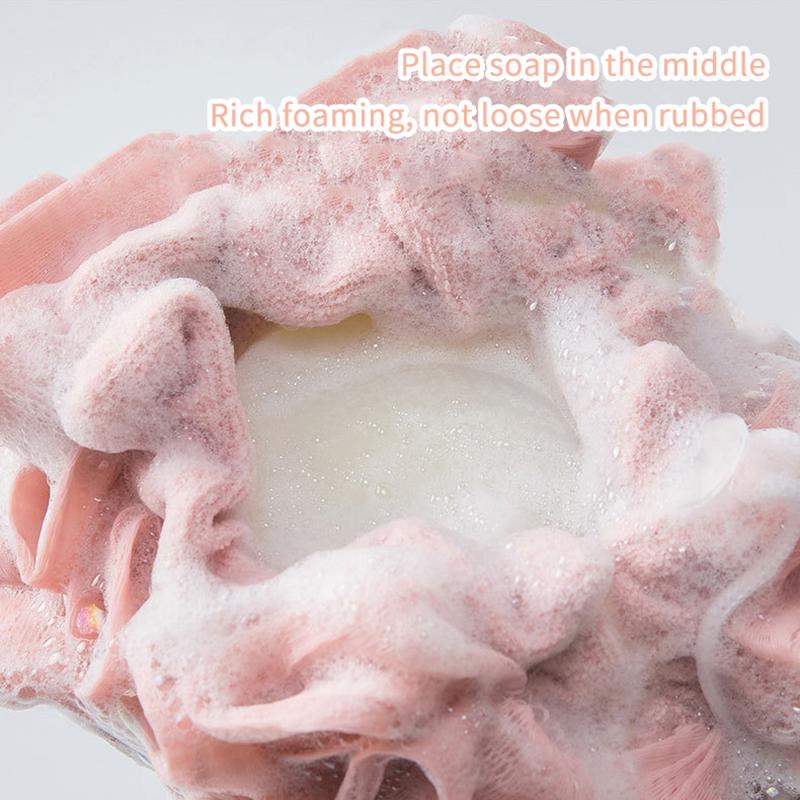 2-In-1 Bath Ball Towel Loofah With Drawstring Closure For Soap Soft Exfoliating Mesh Shower Sponge Skin Care Bathing Tool