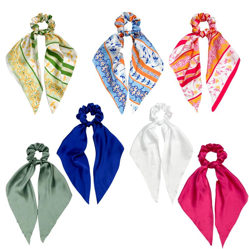 Women's Bow Tie Simple Knot Hair Tie, Colorful and Elegant Hair Ring with Long Flowing Ribbon Accessory