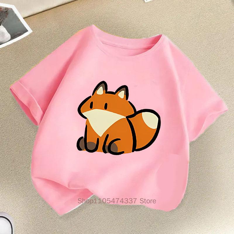 Cartoon Fox Print Tshirts For Boys Girls Summer Children Casual Cute Colorful Tops Kids Comfortable Oneck Short Sleeve Tees
