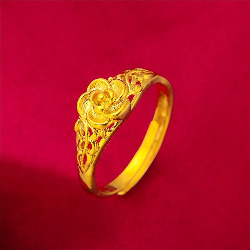 Women's Open Adjustable Ring Gold Plated with Lucky Flower Design Suitable for Wedding Jewelry