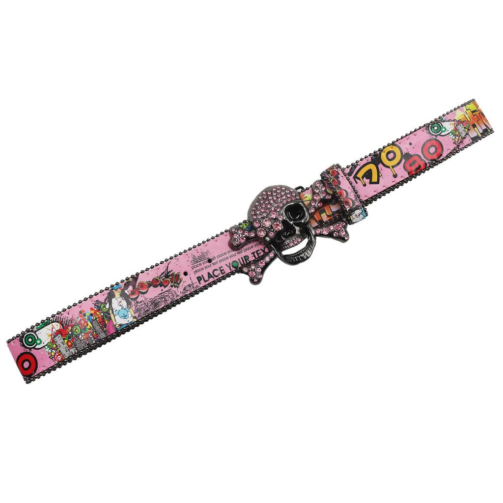 New Skull with Diamond Graffiti Casual Versatile Individual Belt Rhinestone Belt Decoration European and American Versatile