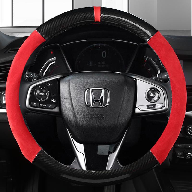 For Honda Civic 2016 2017 2018 2019 2020 2021 2022 10th Carbon Fiber+Suede Cow Leather Car Steering Wheel Cover Auto Accessories