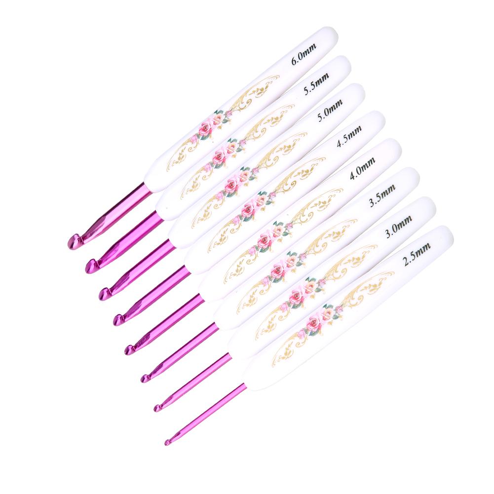 8PCS Aluminum Crochet Hook Set Knitting Needles With Soft Floral Print Plastic Handle (Large)