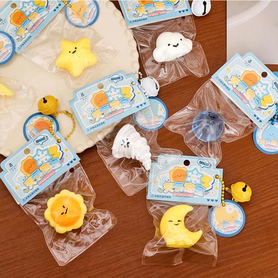 Cartoon Weather Squeeze Toy with Bell Ball Chain Stress Relief Slow Rising Star Moon Snowflake Cloud Sensory Fidget Toy Decompression Gadget