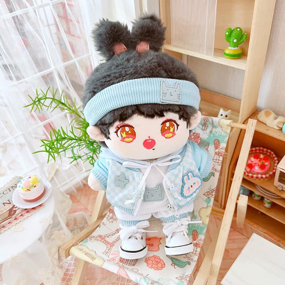 Niannyyhouse 20cm Plyšová panenka Oblečení, Čelenka, Mikina s kapucí, Kabát, Kalhoty, Bavlněná panenka, Oblékání (Světle modrá)