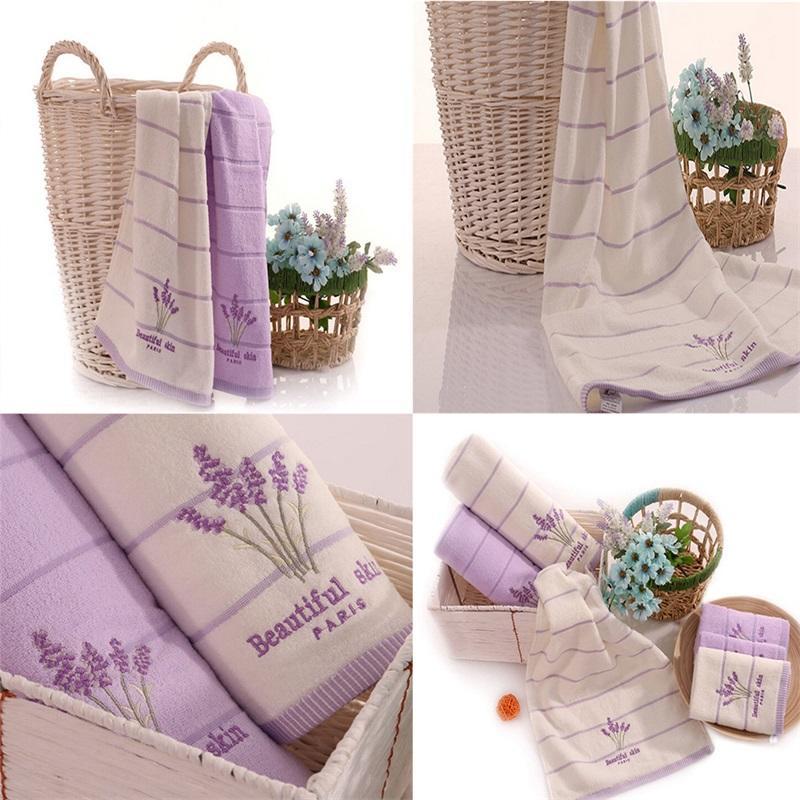 Juego de sábanas de toalla facial de mano de baño suave de aromaterapia de lavanda con bordado de algodón