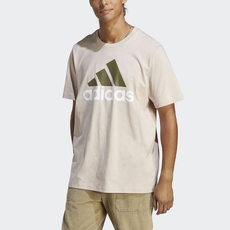 Adidas Essentials Letter Logo Print Crew Neck Short Sleeve T-Shirt Men Tops Coffee IC9356