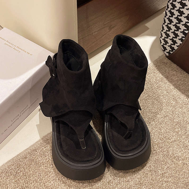 Boots  Summer High-end Toe Cool Boots  Open-toe Stacking Boots Thick-soled Heightening Western Cowboy Short Boots