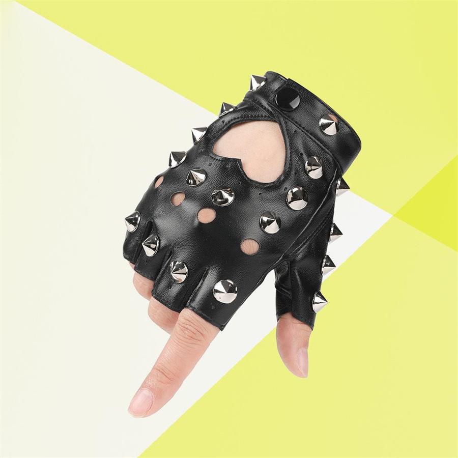 Punk Spiked Fingerless Gloves, Gothic Leather Gloves with Studs for Halloween & Cosplay