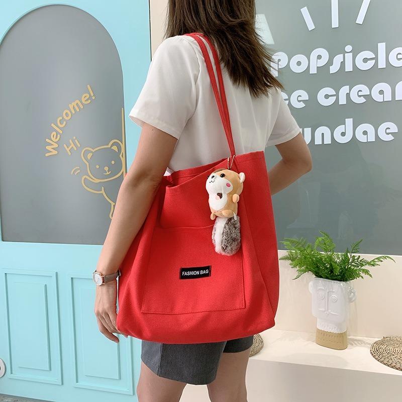 Candy Color Korean Version Canvas Bag Women's Casual Versatile Simple Largecapacity Tote Bag Single Shoulder Ins Style Student Bag