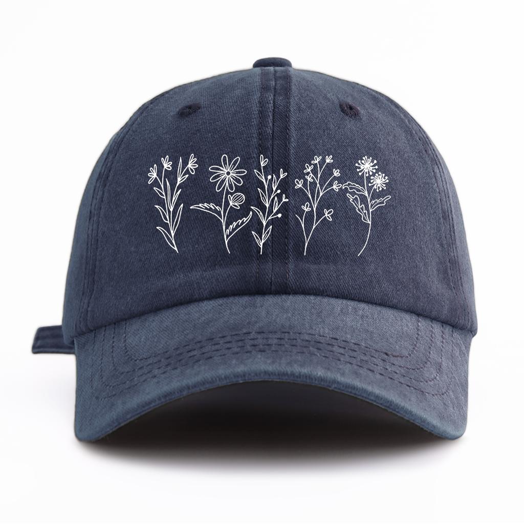 pc Flowers Print Washed Baseball Cap for AdultsMinimalist Retro Style Casual Soft Adjustable Dad Hat Perfect As Gift