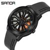 Sanda Men's Creative Wheel Quartz Watch - Trendy Rotating Waterproof Wristwatch