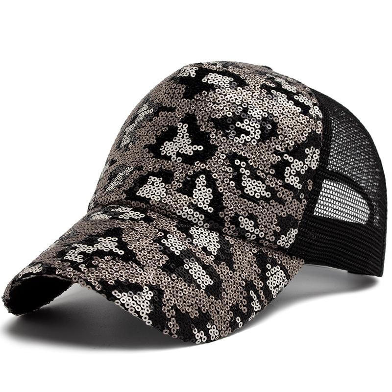 

CNTANG New Women s Baseball Cap Summer Mesh Hat Fashion Leopard Spangle Design Hats For Woman Outdoors Sun Visor Adjustable Adjustable срібний
