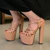 2026 New Summer Fashion Narrow Band Sandals Woman Buckle Strap Chunky Platform Square Heels Stripper Shoes