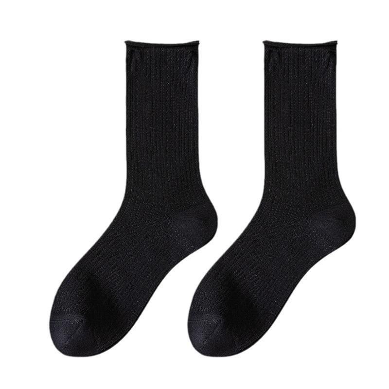 Sommersocken für Damen mit Schwarzpilzkanten, dünnes Netz, locker, Frottee-Wochenbettsocken für Mädchen, atmungsaktive Baumwoll-Halbvadensocken