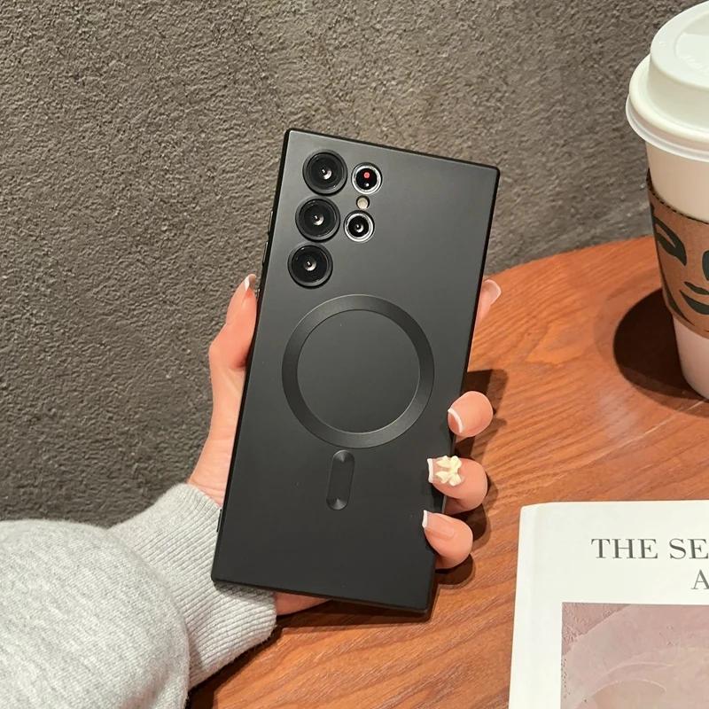 Magnetický matný kryt na telefon pro Samsung Galaxy S25 S24Ultra S23 S22 Note 20 Ultra S21 S20 Plus Ochrana objektivu MagSafe Zadní kryt