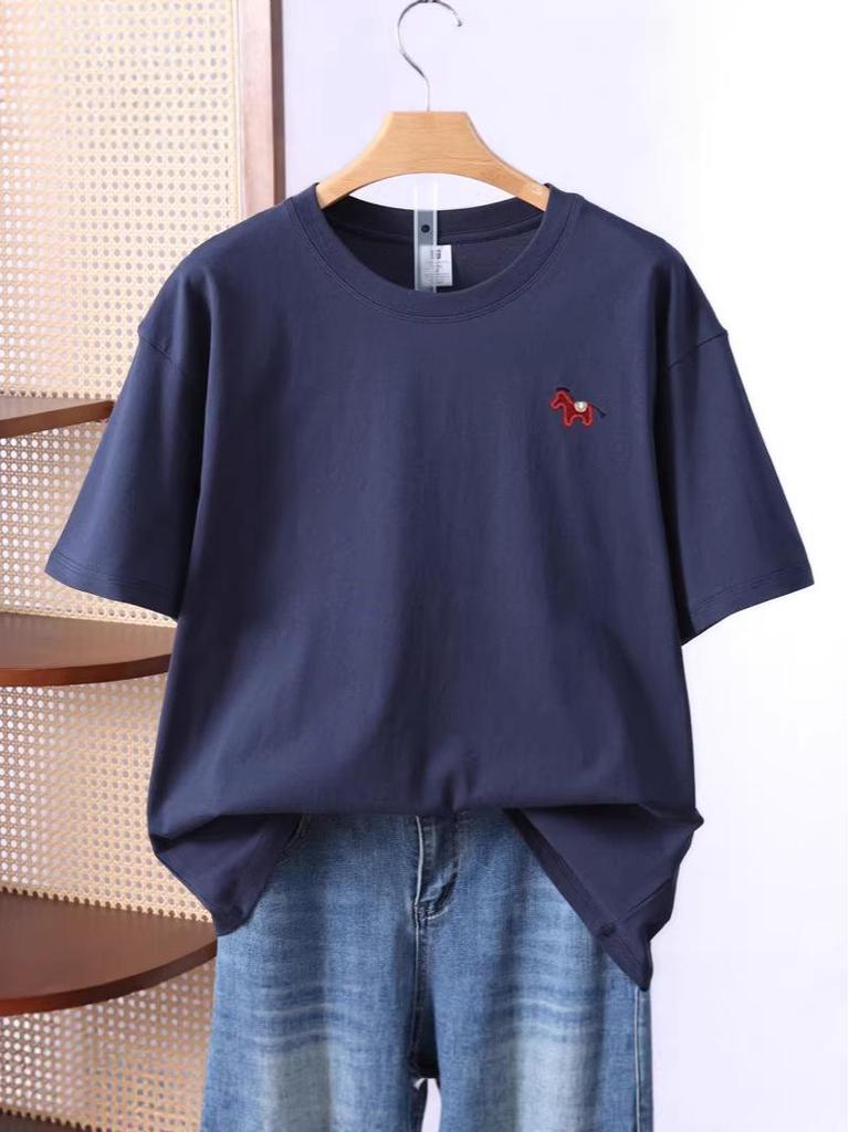 2026 Spring/Summer Unisex Pure Cotton Short Sleeve with Year of the Horse Embroidered Chest Badge