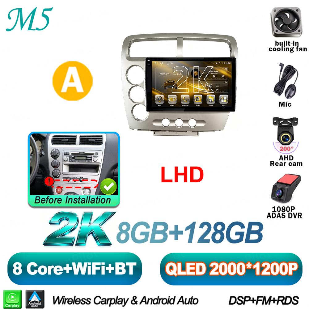Android 16 For HONDA Civic EP3 2000-2005 Car Radio Stereo Head Unit Multimedia Video Player GPS Navigation 2K QLED 9 Inch 8 Core