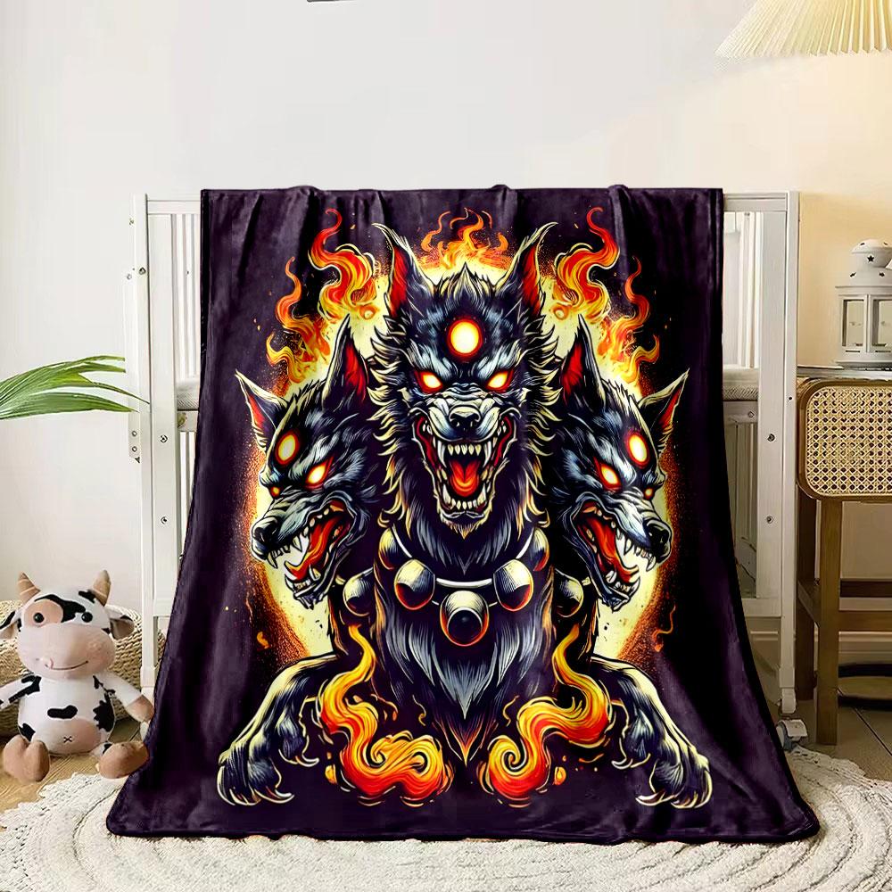 "Three-Headed Flaming Wolf Design" Print Blanket Soft and Cozy Perfect for the Living Room Bed Sofa or a Nap,gift