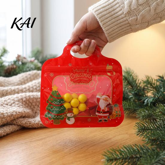 Holiday Gift Exchange Packaging Christmas Treat Bags with Handles, Self-Seal Candy Cookie for Decorative Snack Containers Party Favors, Clear