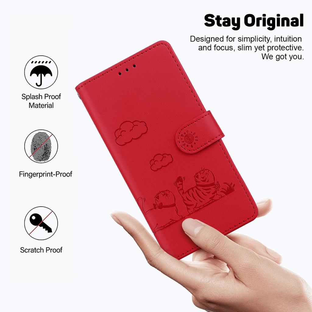 Etui dla Motorola Moto G05 4G/E15 4G z blokadą RFID, wzór kotka, TPU+skóra PU, pokrowiec na telefon