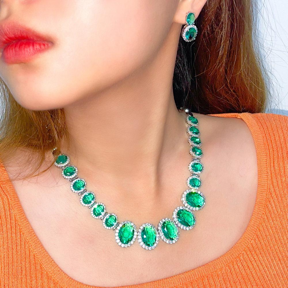 Beliebtes Aquamarin Brautbankett Halskette Ohrringe Zweiteiliges Set Mikro-gesetzte Zirkonia Schmuck Ohrringe Set Kette