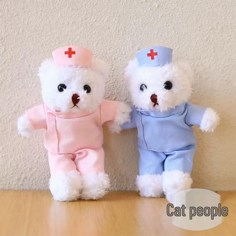 12cm Doctor/Nurse Teddy Bear Graduation Doll with Custom Logo - White Coat Pendant Souvenir