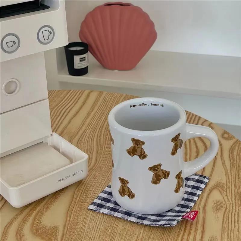 Tazza da Caffè in Ceramica Orso Cartone Animato Tazza Orso Cioccolato Tazza Ragazza Tazza da Caffè Retrò Tè Pomeridiano Carina Ceramica Carina Tazza da Caffè Carina