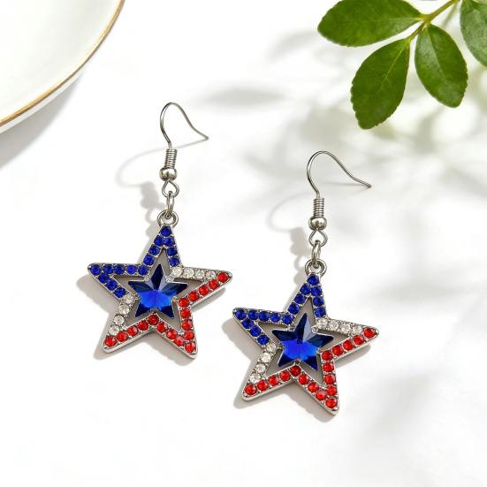 1 Pair Hook Earrings American Independence Day Pattern Hollow Heart Star Shape Red White Blue Earrings Jewelry Accessories