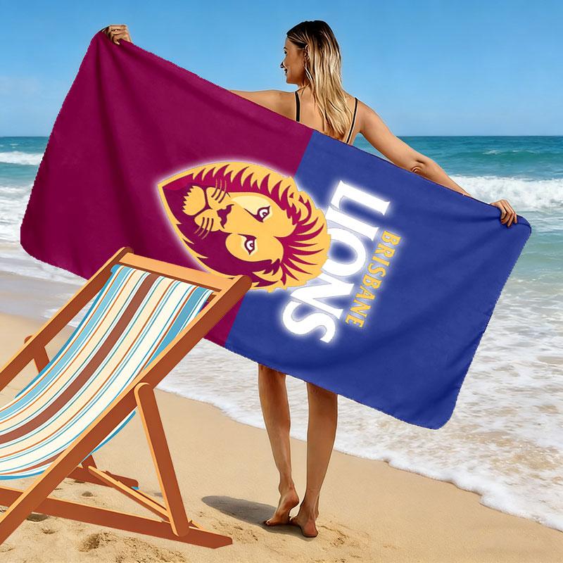 Brisbane Lions Roar Print Beach Towel, Large Soft Quick Dry Towel for Beach Camping Swimming