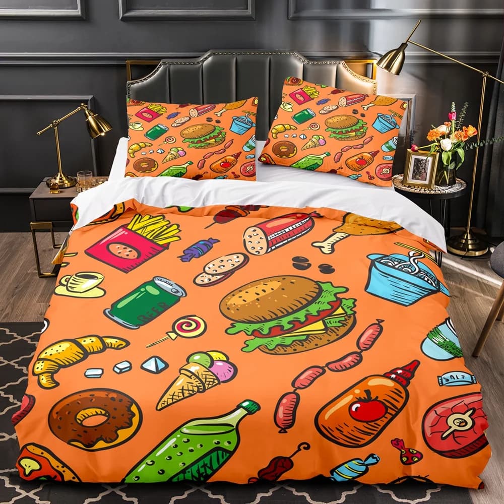 Comforter Cartoon Foods Delicious Pie For Kids Teen American Fast Food Themed Bedroom Rations Warm Comfortable