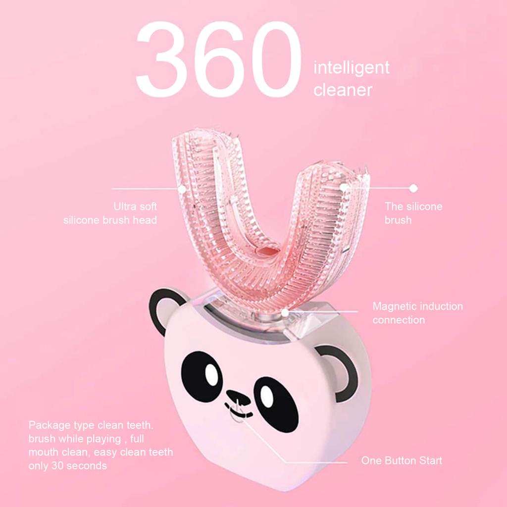 Periuță de dinți electrică pentru copii în formă de U cu 360 de grade pentru curățare orală cu temporizator inteligent automat, lumină rece