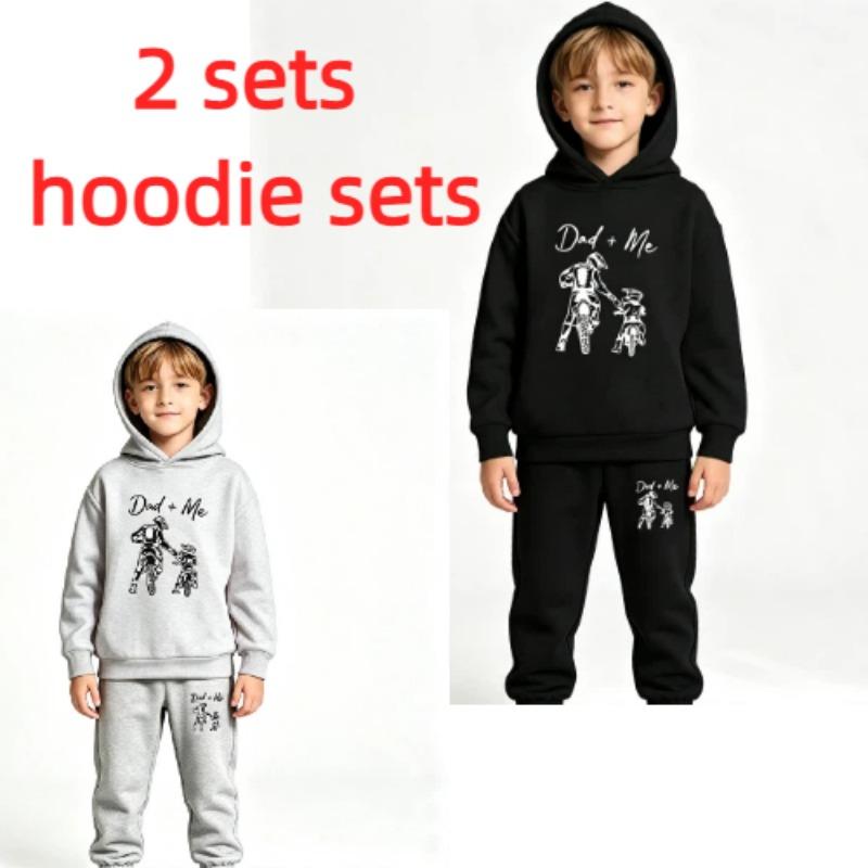 Fashion Motorcycle Rider Letters Dad and Me Print Kids Pullovers Pants 2-piece Set Street Casual Fashion Hoodies Vintage Boy's Girl Clothes