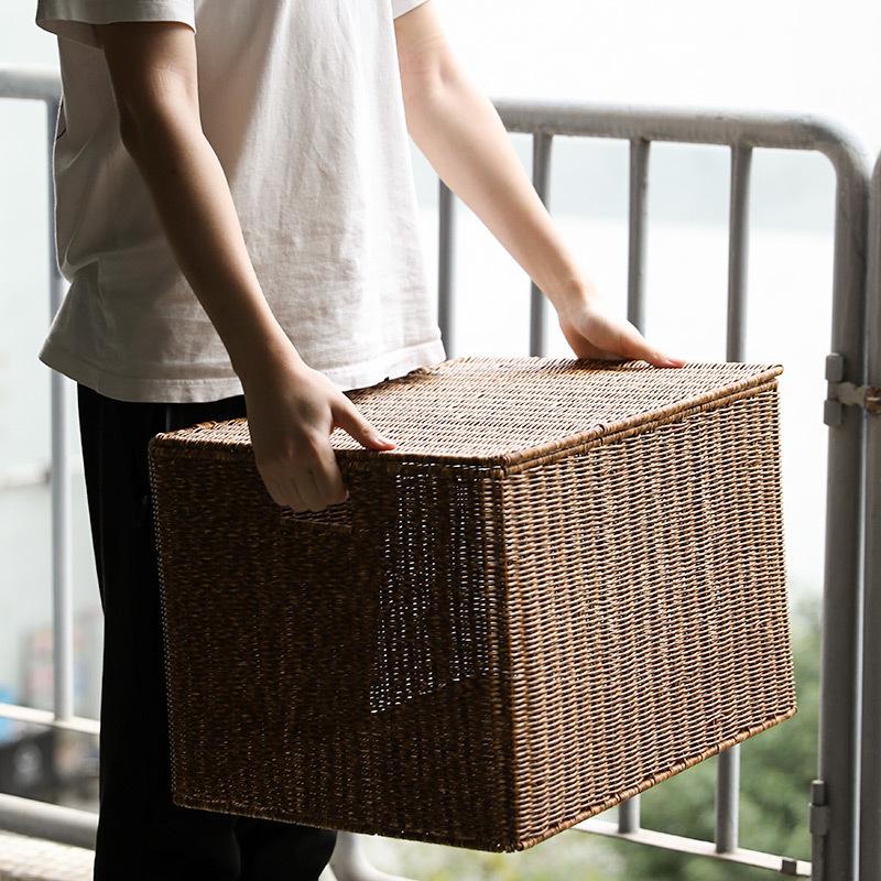 Extra großer Aufbewahrungskorb aus geflochtenem Rattanimitat mit Deckel für Kleidung