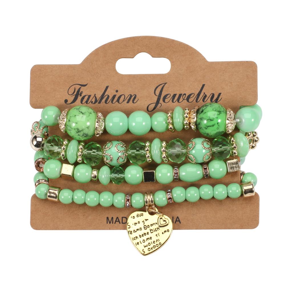 Bohemian Bead Peach Heart Bracelet Of Jewelry Elastic Four Piece Set