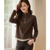 Women's Brushed Color-Block Lapel T-Shirt