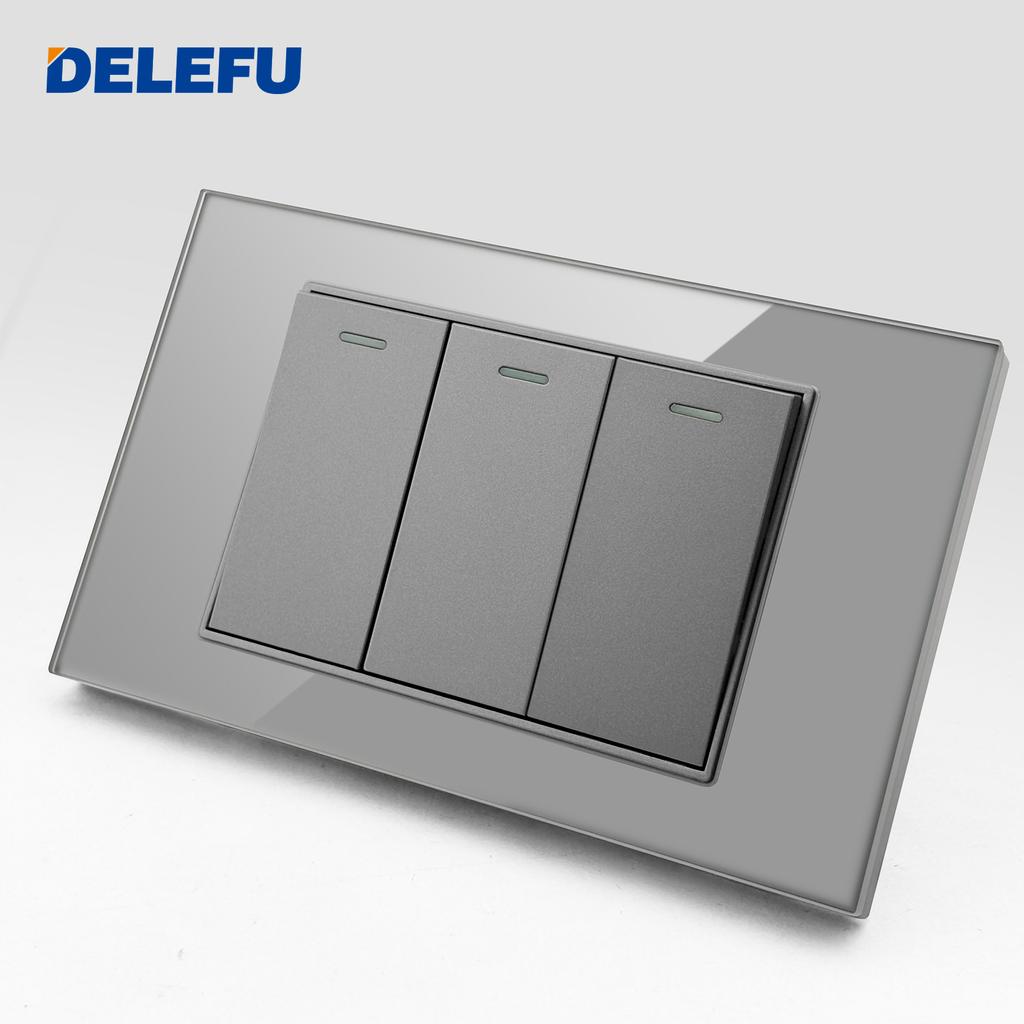 DELEFU Brazil Standard Grey Glass Panel 20A 10A Smart Switch CAT6 Network Socket USB Type-C Wall Outlet Household Charging