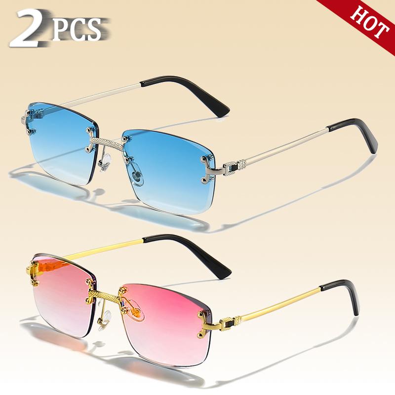 

CATERSIDE Retro Rimless Square Sunglasses Men Women UV400 Small Gradient Sun Glasses For Men Popular High Quality Party Eyewear As Photos Showing