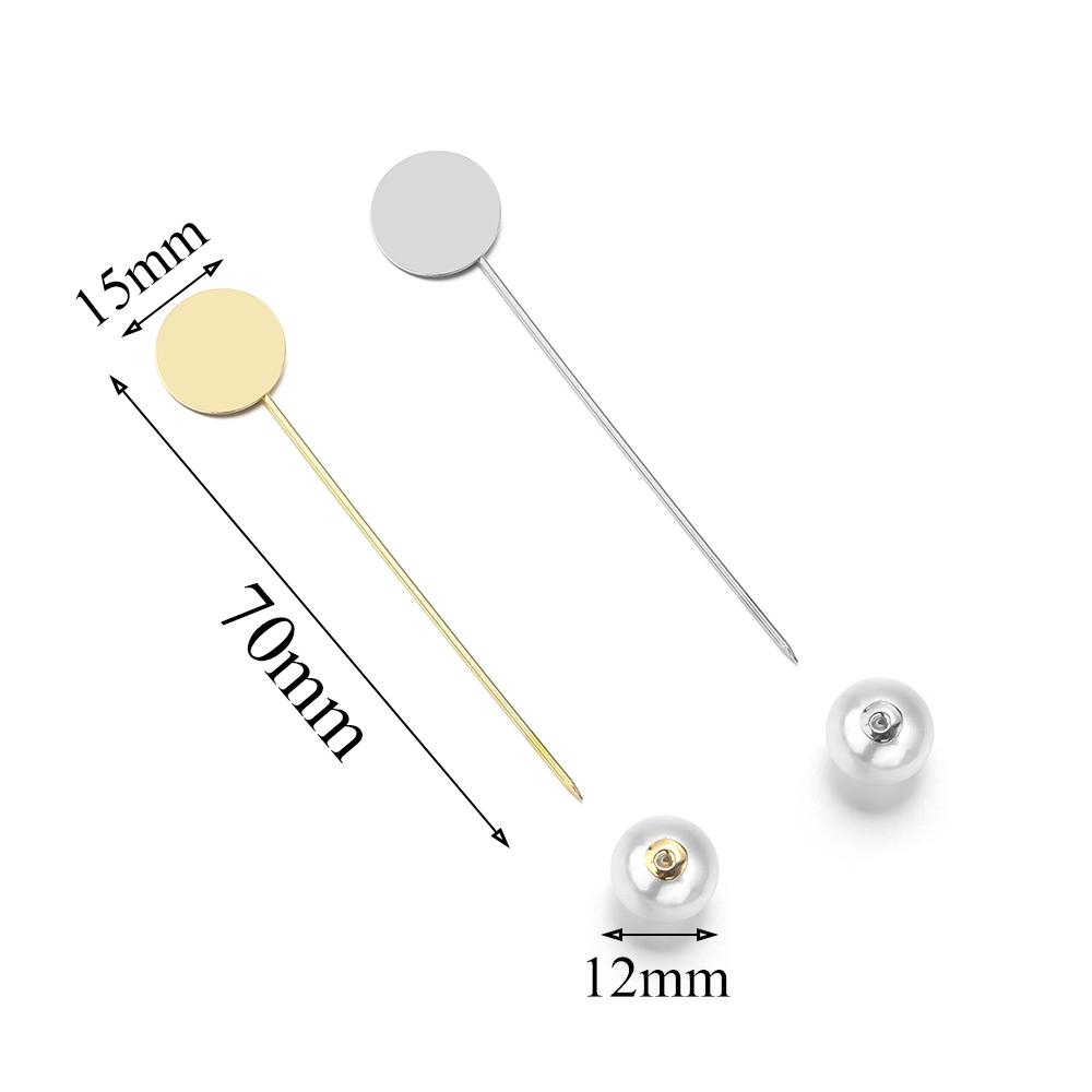 10pcs Imitation Pearl Alloy Long Brooches Gold Rhodium Blank Tray Bezel Brooch Base For DIY Brooch Safety Pin Jewelry Accessory