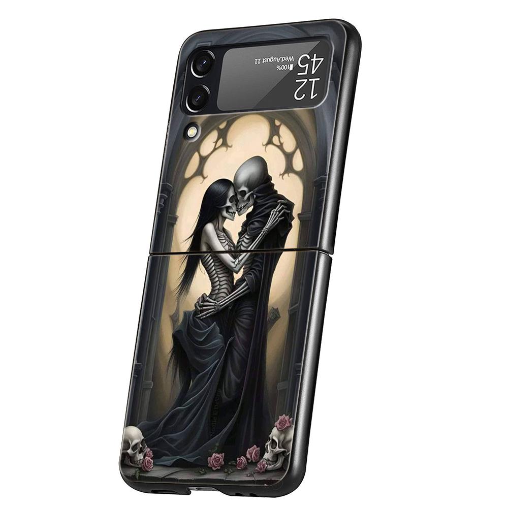 Love Skeleton Skull Hard PC Phone Case For Samsung Galaxy Z Flip 6 5 4 Black Cover For Galaxy Z Flip 3 Foldable Shockproof Capas