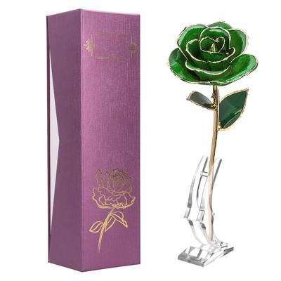 Rosa Sempreverde 24K Fiore Artificiale Reale con Foglia e Base Decorazioni Artigianali